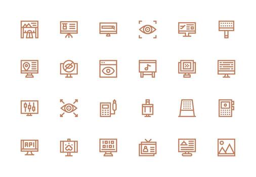 24 Icons for Screen in Thick Line Line Format Neat Icon Set vector