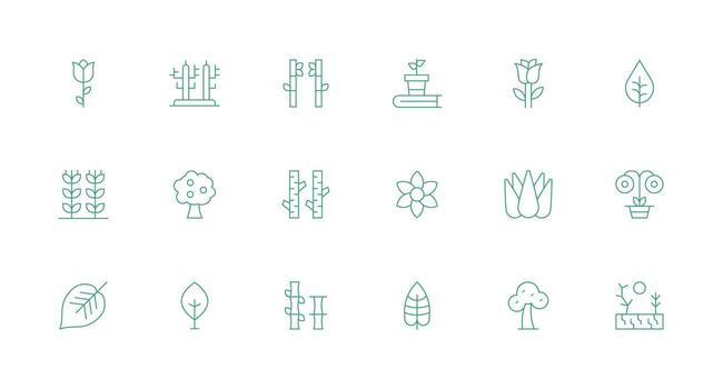 Botany Icon Set with 18 Minimal Line Graphics Complete Icon Bundle for Web Design vector