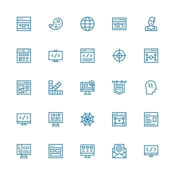 25 íconos para web diseño en medio carrera contorno formato mínimo icono paquete vector