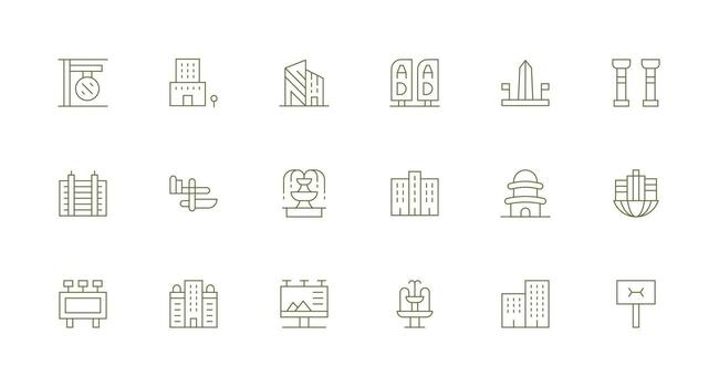 urbano diseño icono colección con 18 mínimo línea diseños claro y conciso icono conjunto colección vector