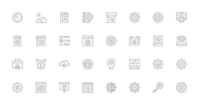 Adjustments Design Icons featuring 32 in Thin Line Style All Device Compatible Icon Set vector