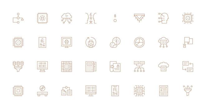 datos Procesando incluso 32 Delgado línea ilustraciones funcional icono serie vector