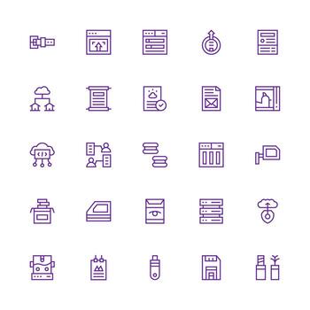 Data Storage Design Icons featuring 25 in Medium Stroke Outline Style Multi-Style Icon Collection vector