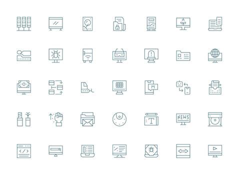 computadora icono conjunto con 35 ligero línea gráficos tablero icono serie vector