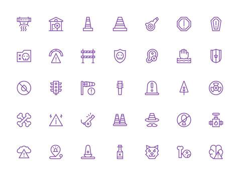 Caution Icon Set with 35 Regular Clean Line Graphics Neutral Style Icons for Any Project vector