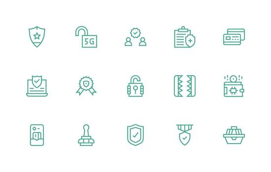 Secure Design Icons featuring 15 in Regular Line Style Compact Icon Set vector