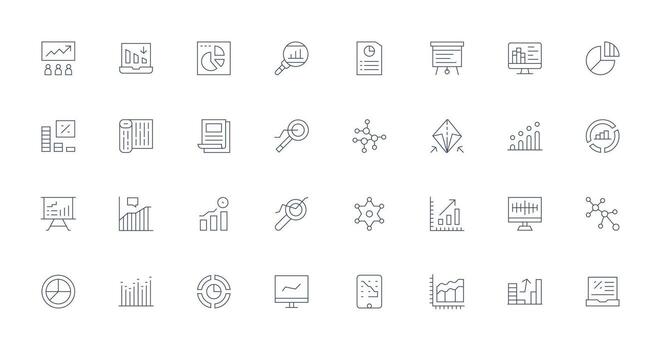 grafico presentando 32 íconos en Delgado línea diseño de múltiples fines icono conjunto vector