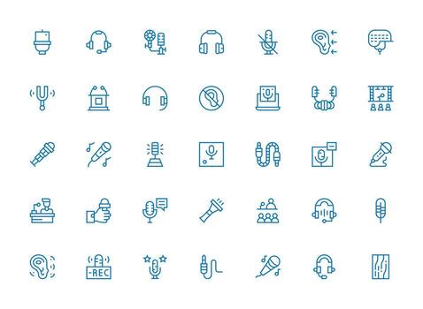 Microphone Visual Pack containing 35 Regular Clean Line Icons Neatly Designed Icons for Web Platforms vector