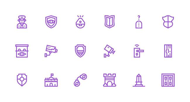 Security System Design Icons featuring 18 in Strong Stroke Line Style Fully Editable Icon Set for Web vector