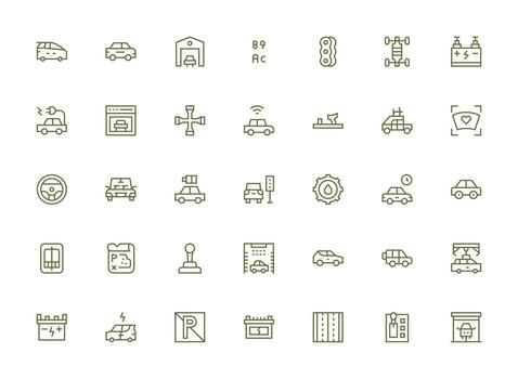Automobile featuring 35 Icons in Regular Clean Line Design Quick Access Icons for UI Development vector
