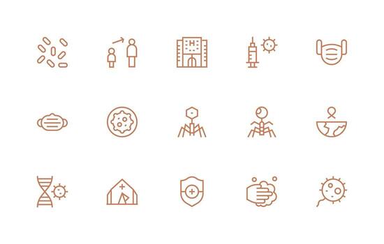 Pandemic Icon Set with 15 Regular Line Graphics Essential Icon Set for Teams vector