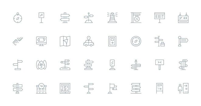 32 Delgado línea vectores para orientación tema organizado icono paquete para rápido acceso
