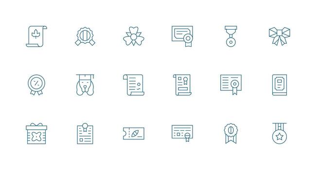Minimal Line Style Certificate Icons with 18 Vectors Neatly Designed Icons for Web Platforms