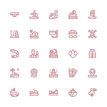 25 Icons for Ocean in Medium Stroke Outline Format Sharp Icons for Presentations vector
