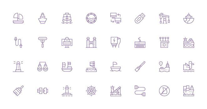 Port Set with 32 Thin Line Icons UI and UX Focused Icon Collection vector