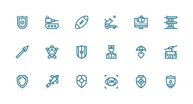 18 fuerte carrera línea estilo íconos desde defensa colección alta resolución íconos para ninguna plataforma vector