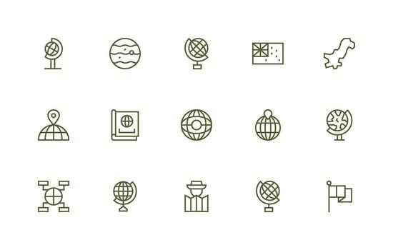 mundo mapa visual paquete conteniendo 15 regular línea íconos completamente editable icono conjunto para web vector