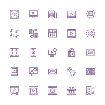 25 medio carrera contorno íconos para reproducción gráficos ui icono conjunto vector