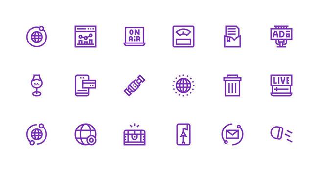 Digital Icon Collection with 18 Strong Stroke Line Designs Clean Set for Layout Prototypes vector