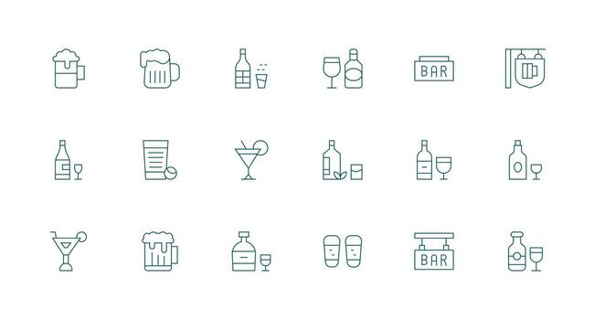 Pub Design Icons featuring 18 in Minimal Line Style All-Purpose Icon Design Pack vector