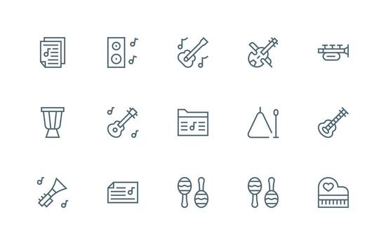 15 Regular Line Icons for Musical Graphics Fully Editable Icon Set for Web vector