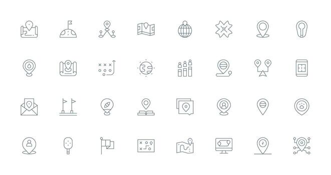 Position Icon Set with 32 Thin Line Graphics Detailed Icon Collection for Design Systems vector