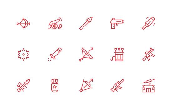 15 Regular Line Vectors for Projectile Theme Simple Icons for Interface and Wireframes