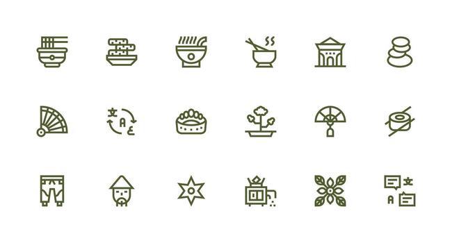 Strong Stroke Line Icons from Japanese Set with 18 Vectors Basic Icon Series