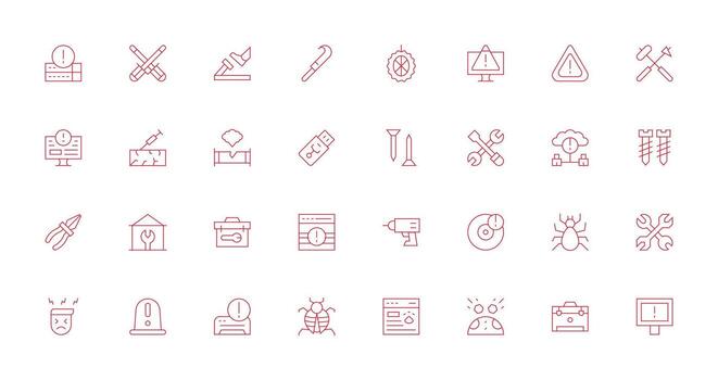 Fix Design Icons featuring 32 in Thin Line Style Display Icon Pack vector