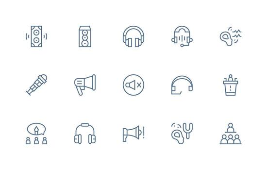 Speaker featuring 15 Icons in Regular Line Design Clear and Concise Icon Set Collection vector
