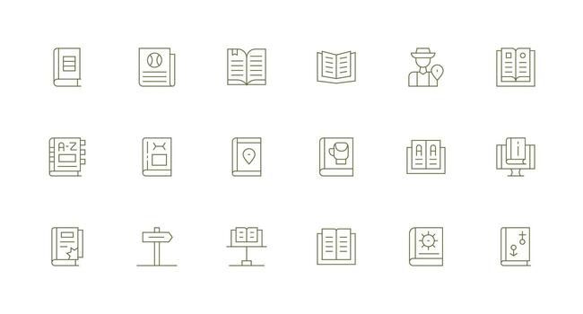 Guidebook Icon Collection with 18 Minimal Line Designs Sharp Icons for Presentations vector