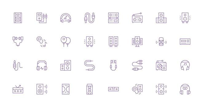 32 Thin Line Vectors for Stereo Theme Minimal Icon Set for Interface Projects