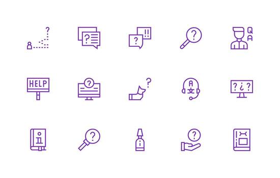 15 Regular Line Style Icons from Faq Collection General Use Icon Pack vector