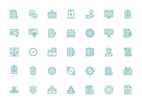 Verification including 35 Regular Clean Line Illustrations Essential Icons for Rapid UI Building vector