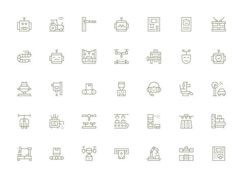 35 Automated Icons in Light Line Aesthetic Core Icon Collection for Daily Tasks vector