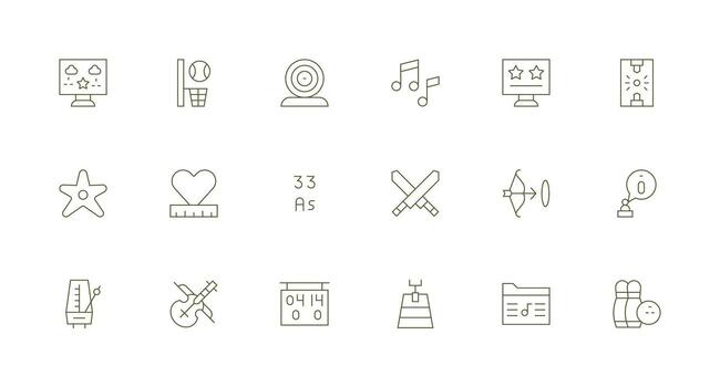 Puntuación visual paquete conteniendo 18 mínimo línea íconos completar icono haz para web diseño vector