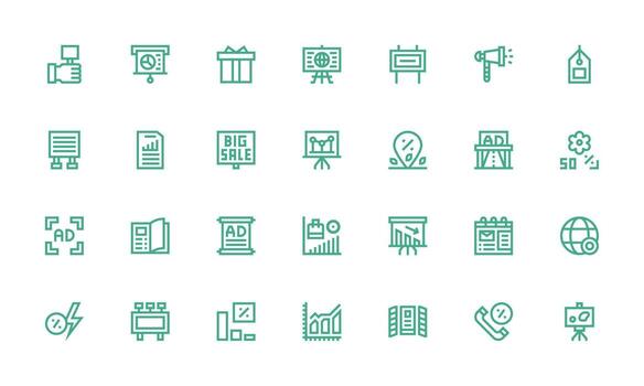 Marketing Icon Set with 28 Bold Line Graphics Essential Icons for Rapid UI Building vector