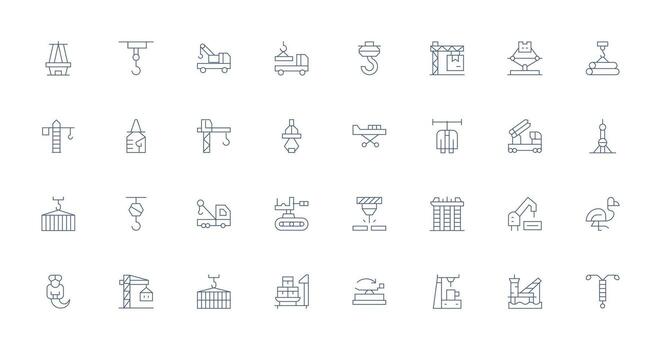 32 Icons for Crane in Thin Line Format Pixel Perfect Icons for Modern Apps vector