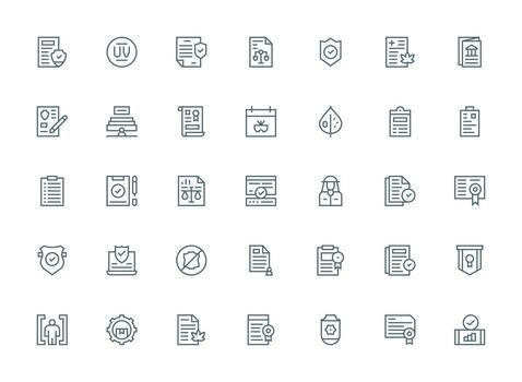 Regular Clean Line Style Compliance Icons with 35 Vectors Web and App Icon Pack Collection