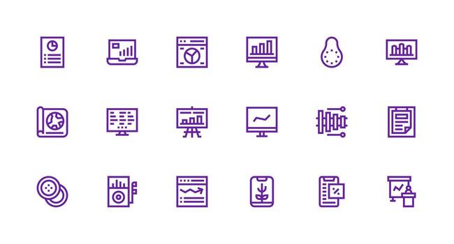 18 Statistics Icons in Strong Stroke Line Aesthetic Complete Icon Bundle for Web Design vector