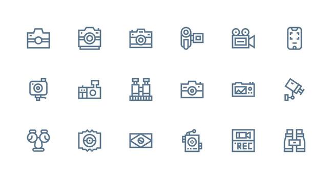 18 Strong Stroke Line Icons for Camera Graphics Simplified Icon Pack for Visual Tools vector