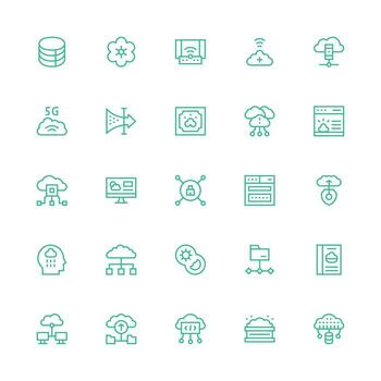 nube informática presentando 25 íconos en medio carrera contorno diseño esencial icono conjunto para equipos vector