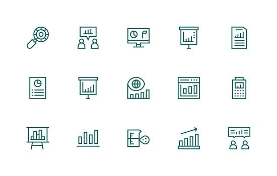 15 íconos para métrica en regular línea formato de uso múltiple icono diseño paquete vector