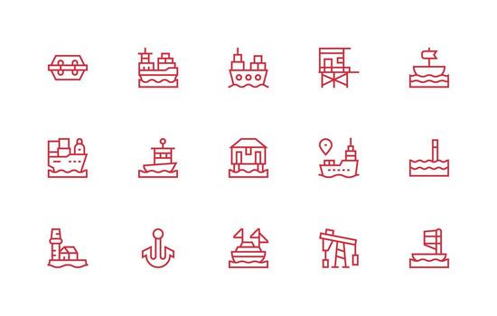 15 regular línea estilo íconos desde muelle colección icono paquete para varios temas vector