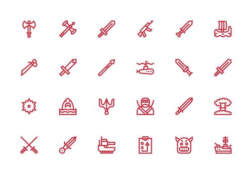 Attack Icon Set with 24 Thick Line Line Graphics Balanced Icon Set for Functional Design vector