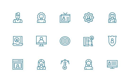 Regular Line Style User Account Icons with 15 Vectors UI Icon Set