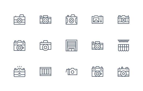 Shutter Icon Set with 15 Regular Line Graphics Complete Icon Bundle for Web Design vector