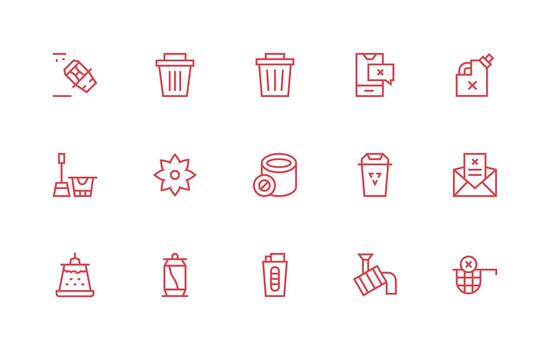 15 Regular Line Icons for Trash Graphics Icon Pack vector