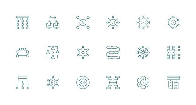 nodos conjunto con 18 mínimo línea íconos sensible icono conjunto para flexible diseños vector
