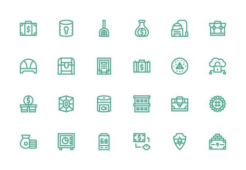 Vault featuring 24 Icons in Thick Line Line Design Responsive Icon Set for Flexible Layouts vector